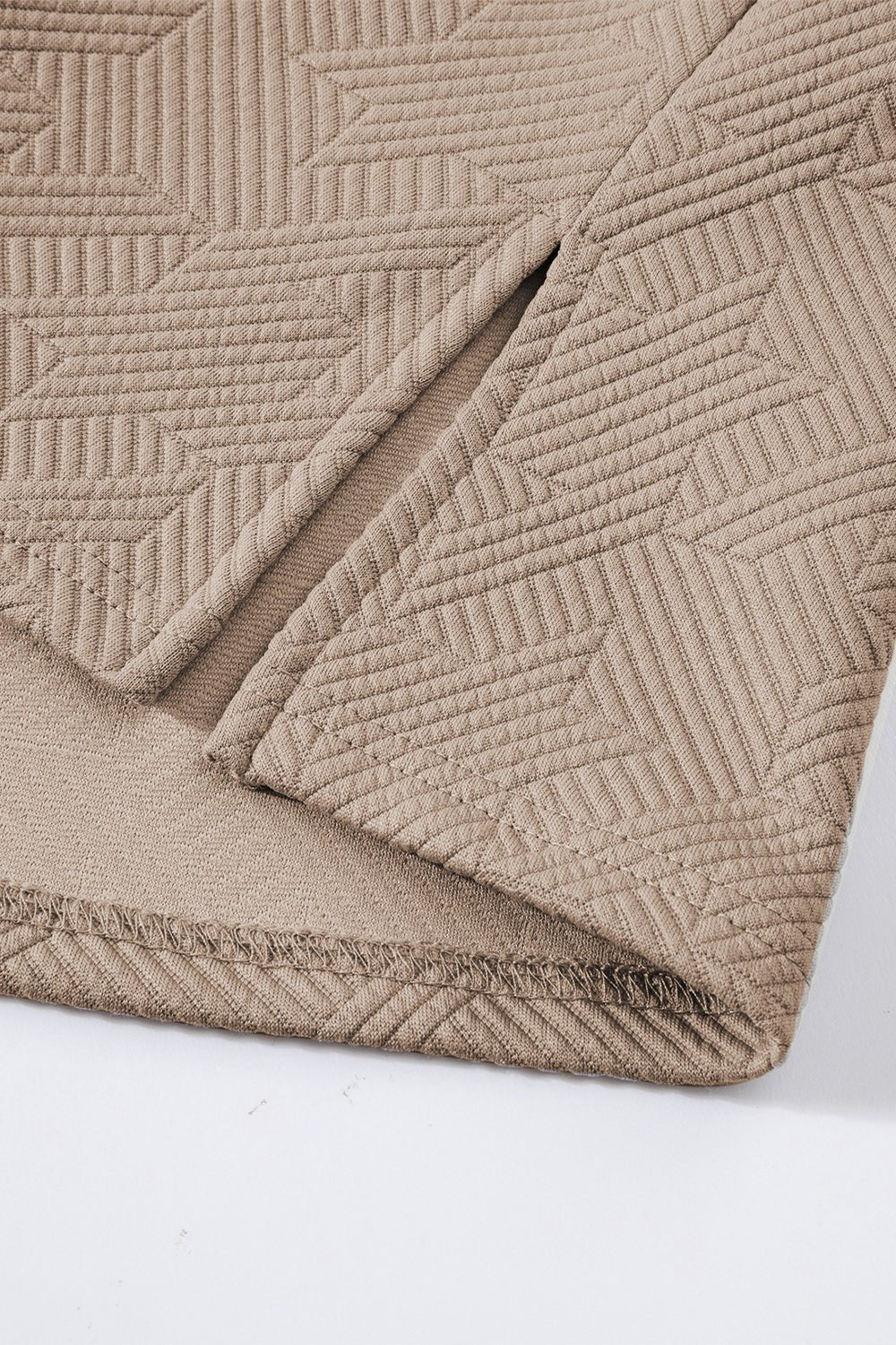 Pink Textured V Neck Collared Slit Hem T Shirt - MAD RUFFI