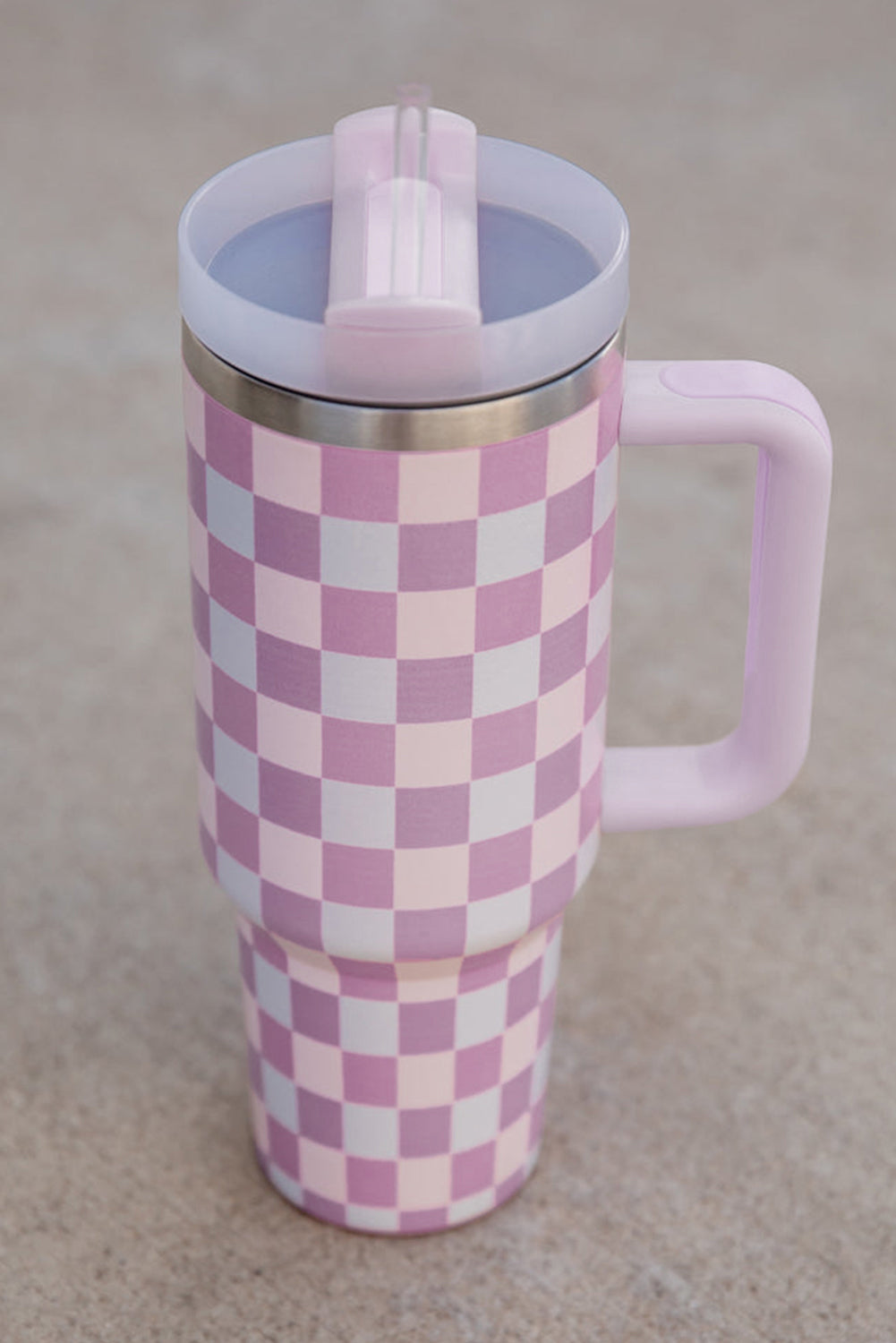 Pink Two-Tone Checkered Stainless Cup With Handle 40oz - MAD RUFFI