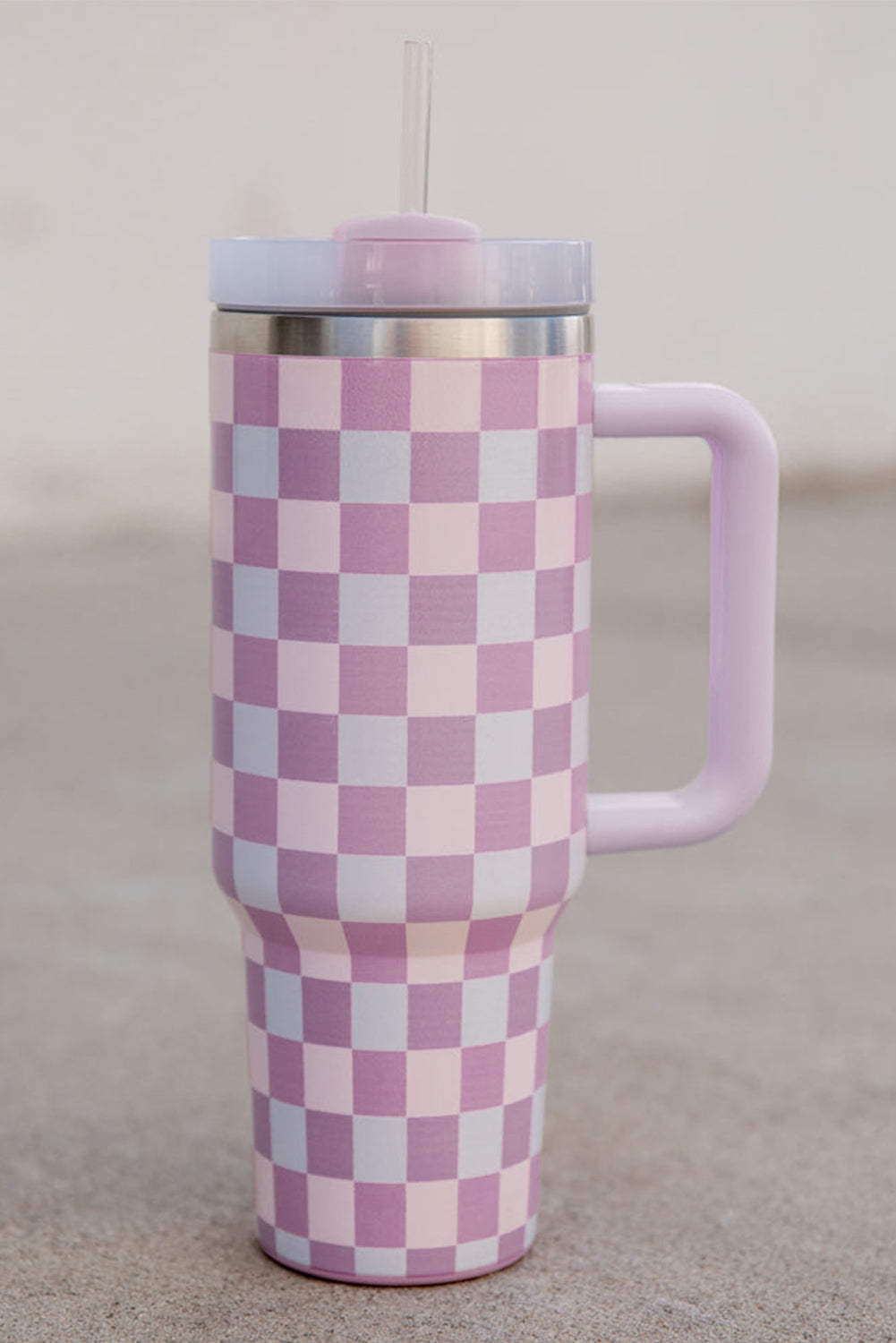 Pink Two-Tone Checkered Stainless Cup With Handle 40oz - MAD RUFFI