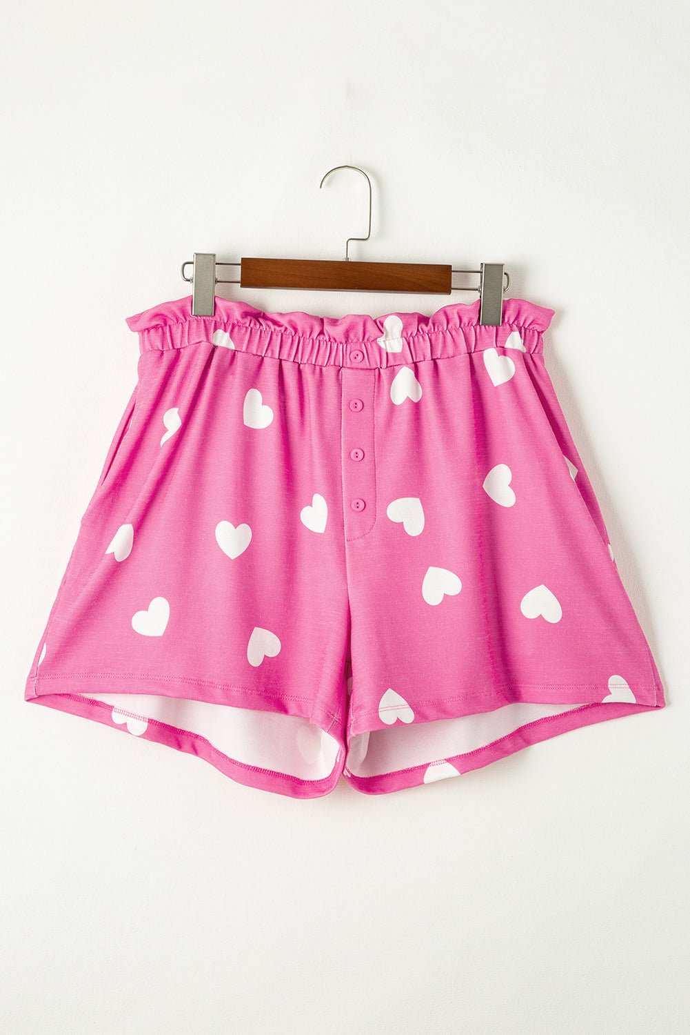 Pink Valentine Heart Print Long Sleeve Top and Shorts Pajama Set - MAD RUFFI