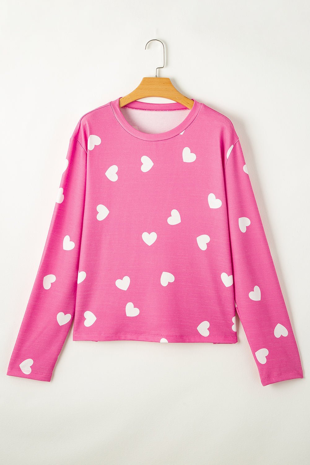 Pink Valentine Heart Print Long Sleeve Top and Shorts Pajama Set - MAD RUFFI