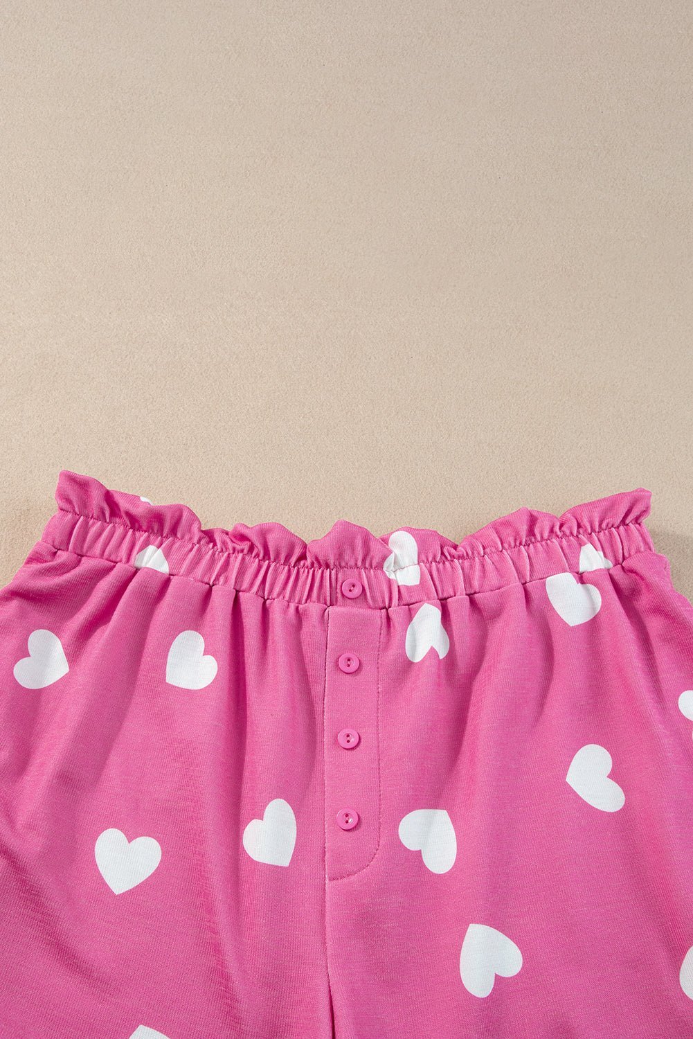 Pink Valentine Heart Print Long Sleeve Top and Shorts Pajama Set - MAD RUFFI