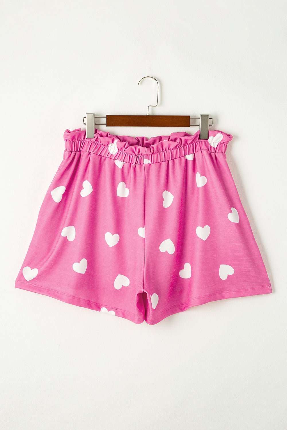 Pink Valentine Heart Print Long Sleeve Top and Shorts Pajama Set - MAD RUFFI