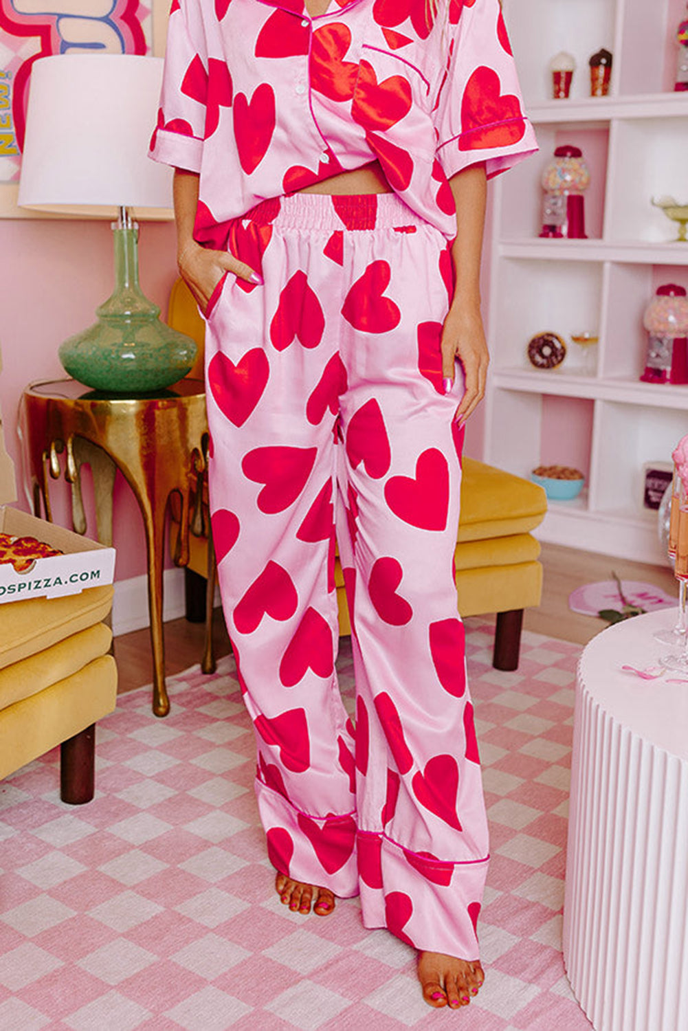 Pink Valentine Heart Short Sleeve Shirt Pajama Set - MAD RUFFI