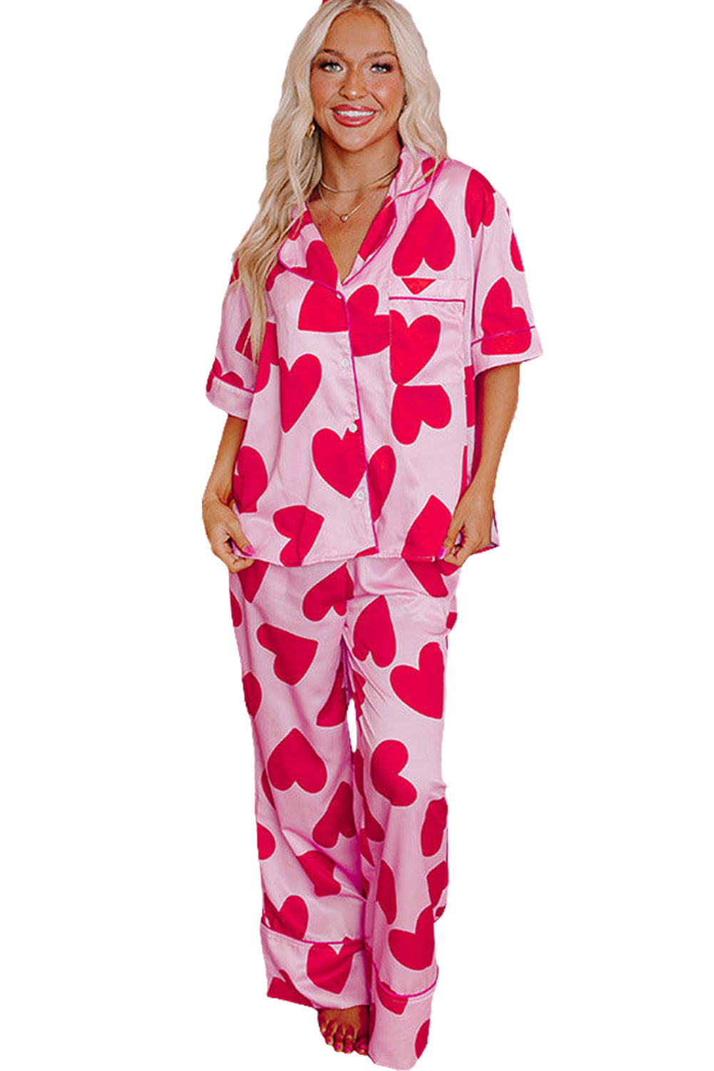 Pink Valentine Heart Short Sleeve Shirt Pajama Set - MAD RUFFI