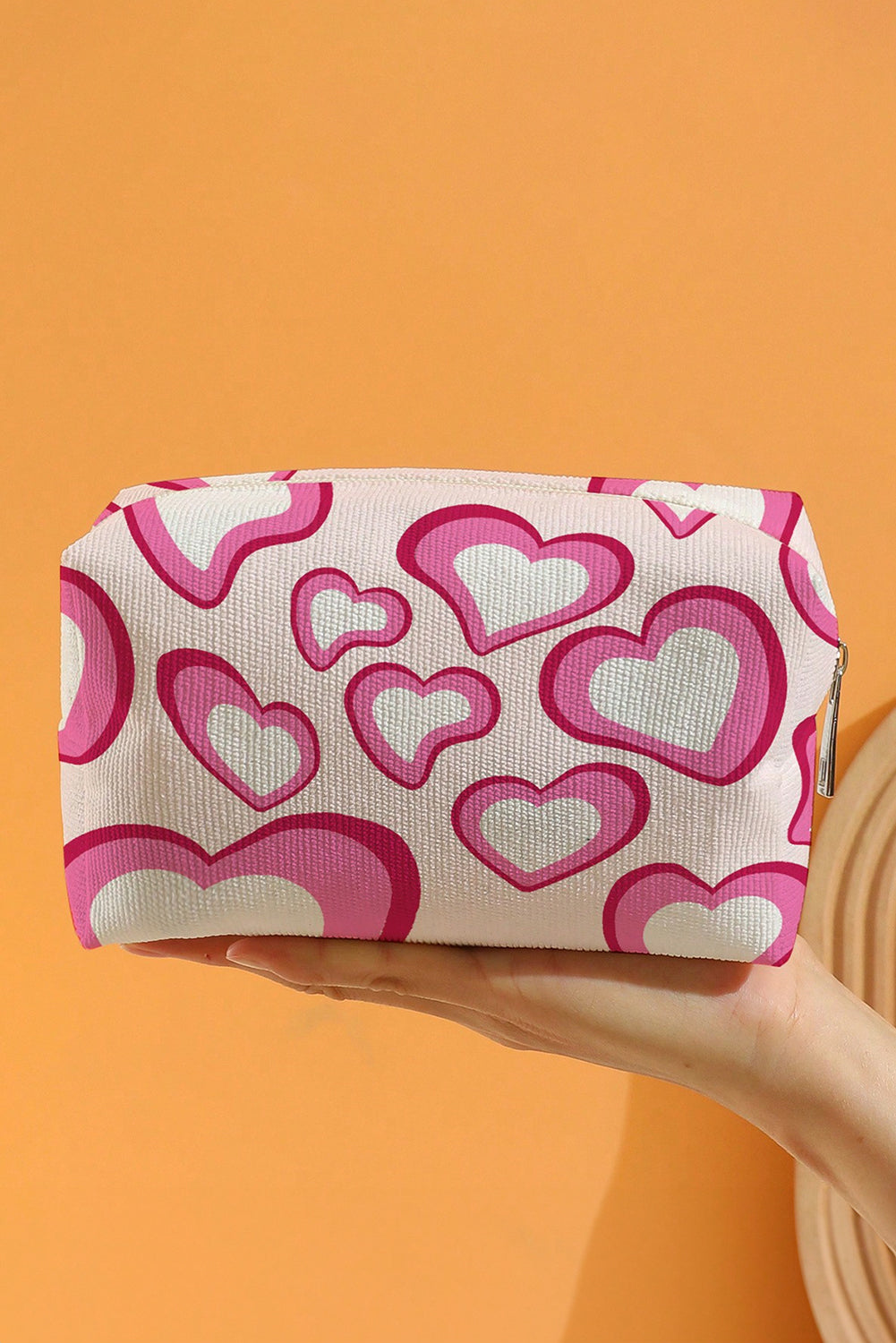 Pink Valentines Fashion Heart Printed Canvas Cosmetic Bag - MAD RUFFI