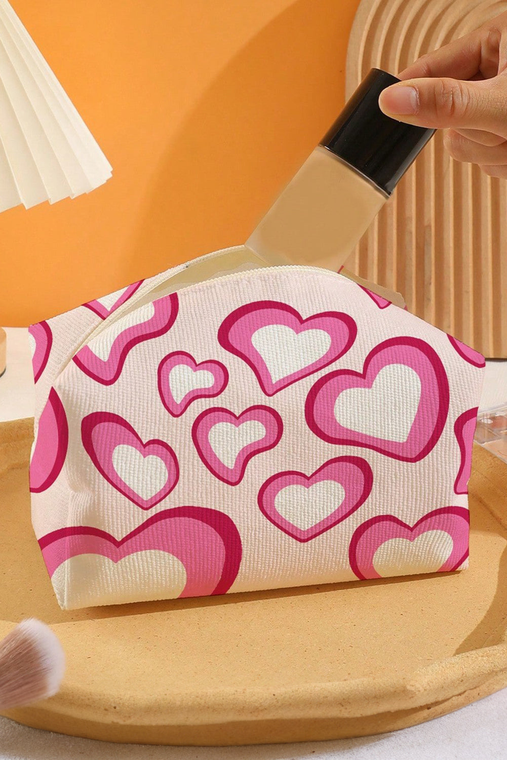 Pink Valentines Fashion Heart Printed Canvas Cosmetic Bag - MAD RUFFI