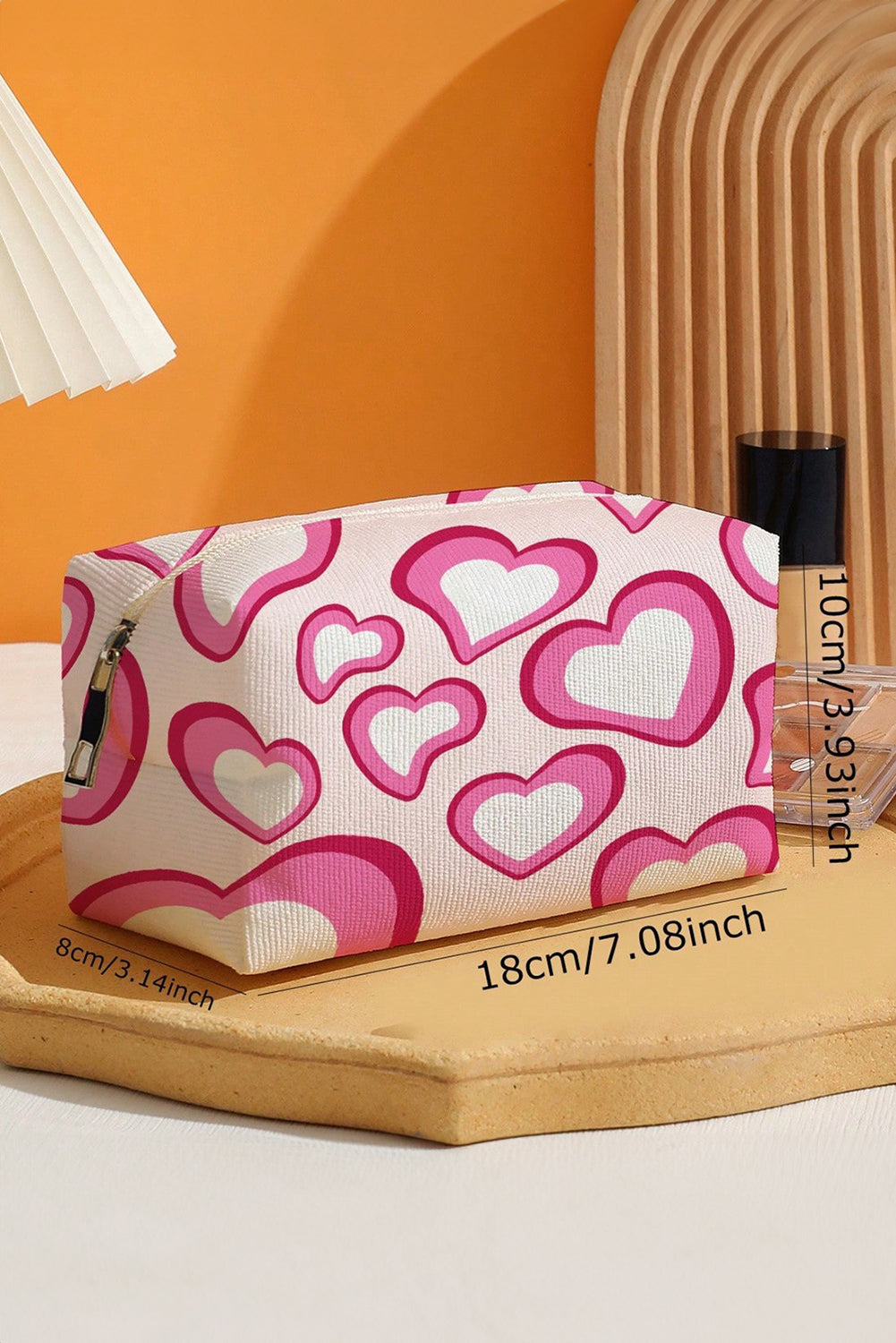 Pink Valentines Fashion Heart Printed Canvas Cosmetic Bag - MAD RUFFI