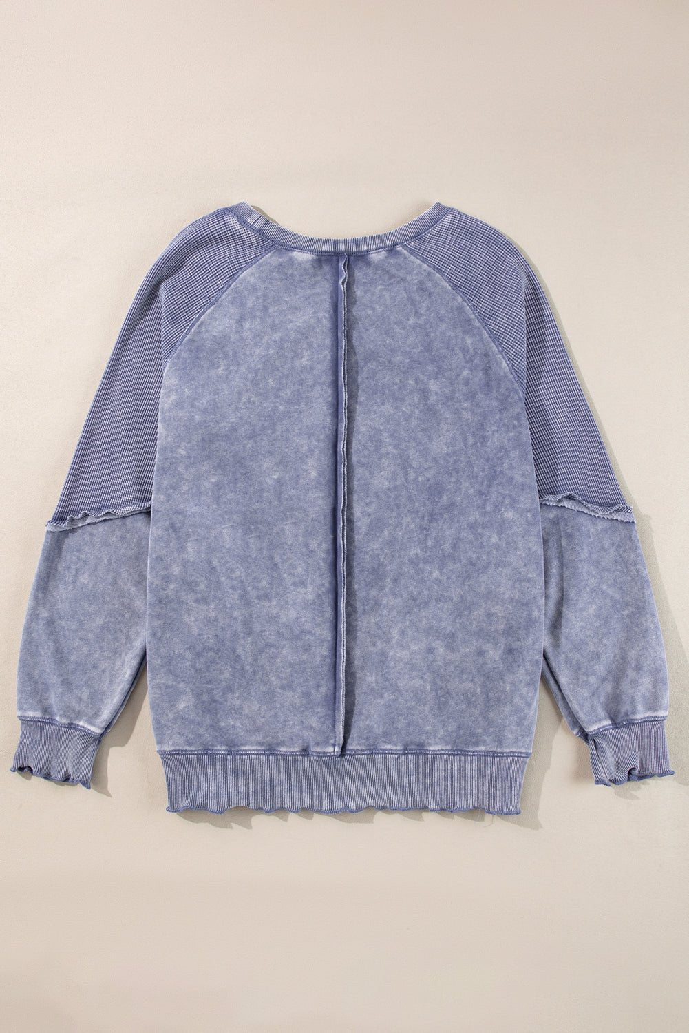 Pink Waffle Patchwork Raglan Sleeve Exposed Seam Sweatshirt - MAD RUFFI