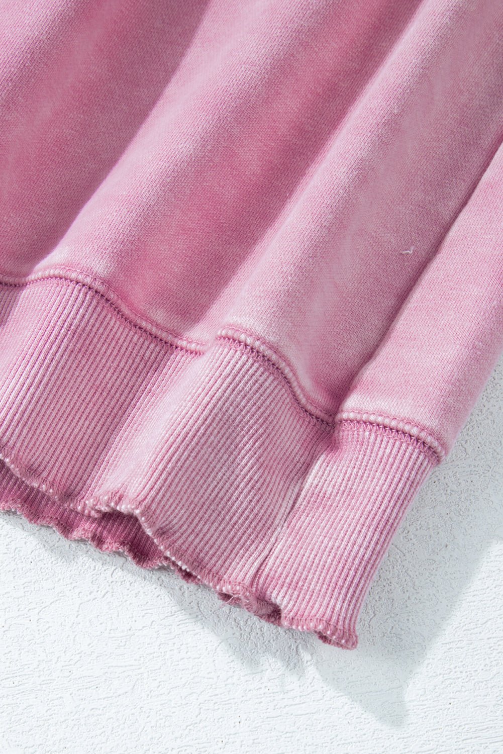 Pink Waffle Patchwork Raglan Sleeve Exposed Seam Sweatshirt - MAD RUFFI