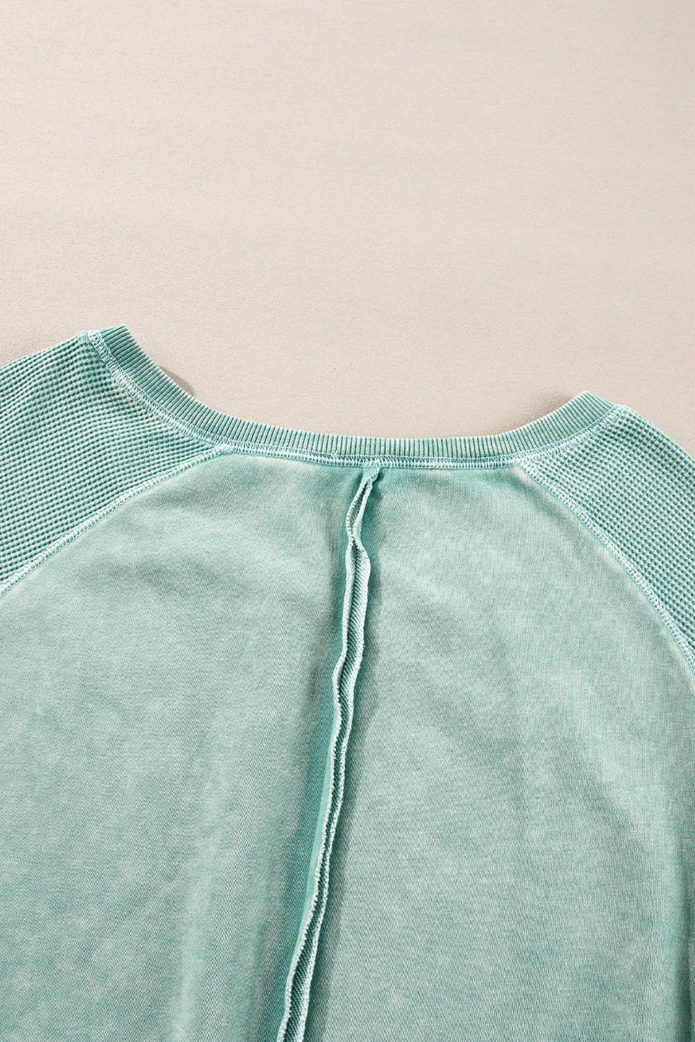 Pink Waffle Patchwork Raglan Sleeve Exposed Seam Sweatshirt - MAD RUFFI