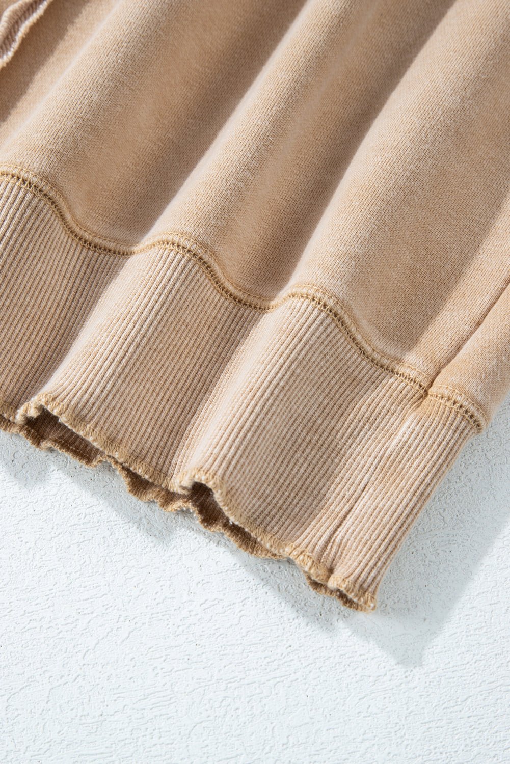 Pink Waffle Patchwork Raglan Sleeve Exposed Seam Sweatshirt - MAD RUFFI