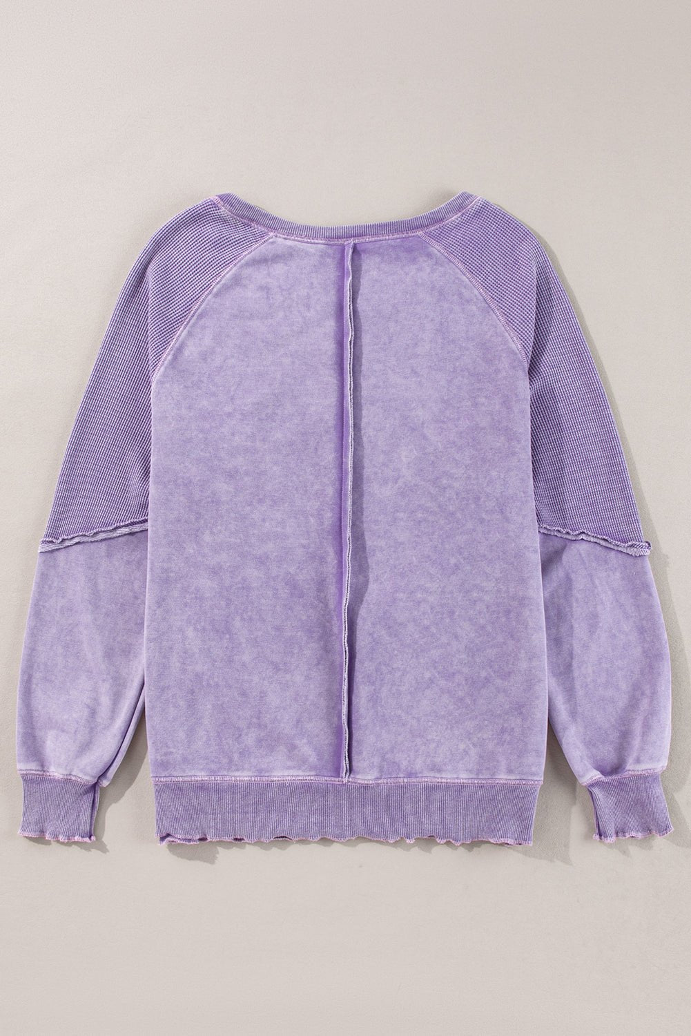 Pink Waffle Patchwork Raglan Sleeve Exposed Seam Sweatshirt - MAD RUFFI