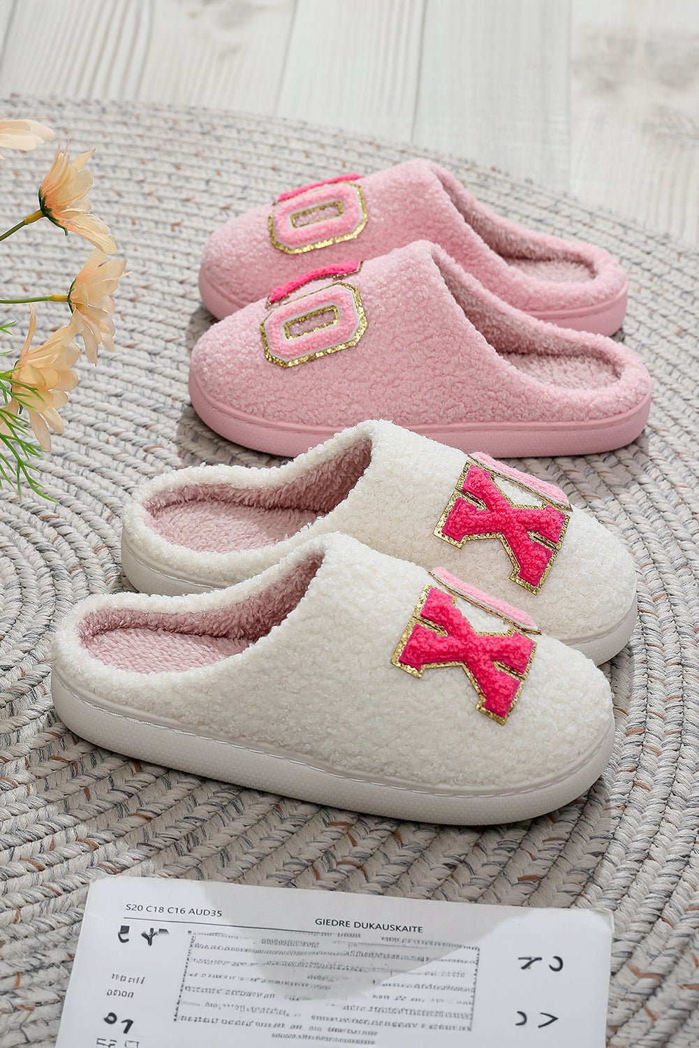 Pink XOXO Letter Graphic Plush Winter Slippers - MAD RUFFI
