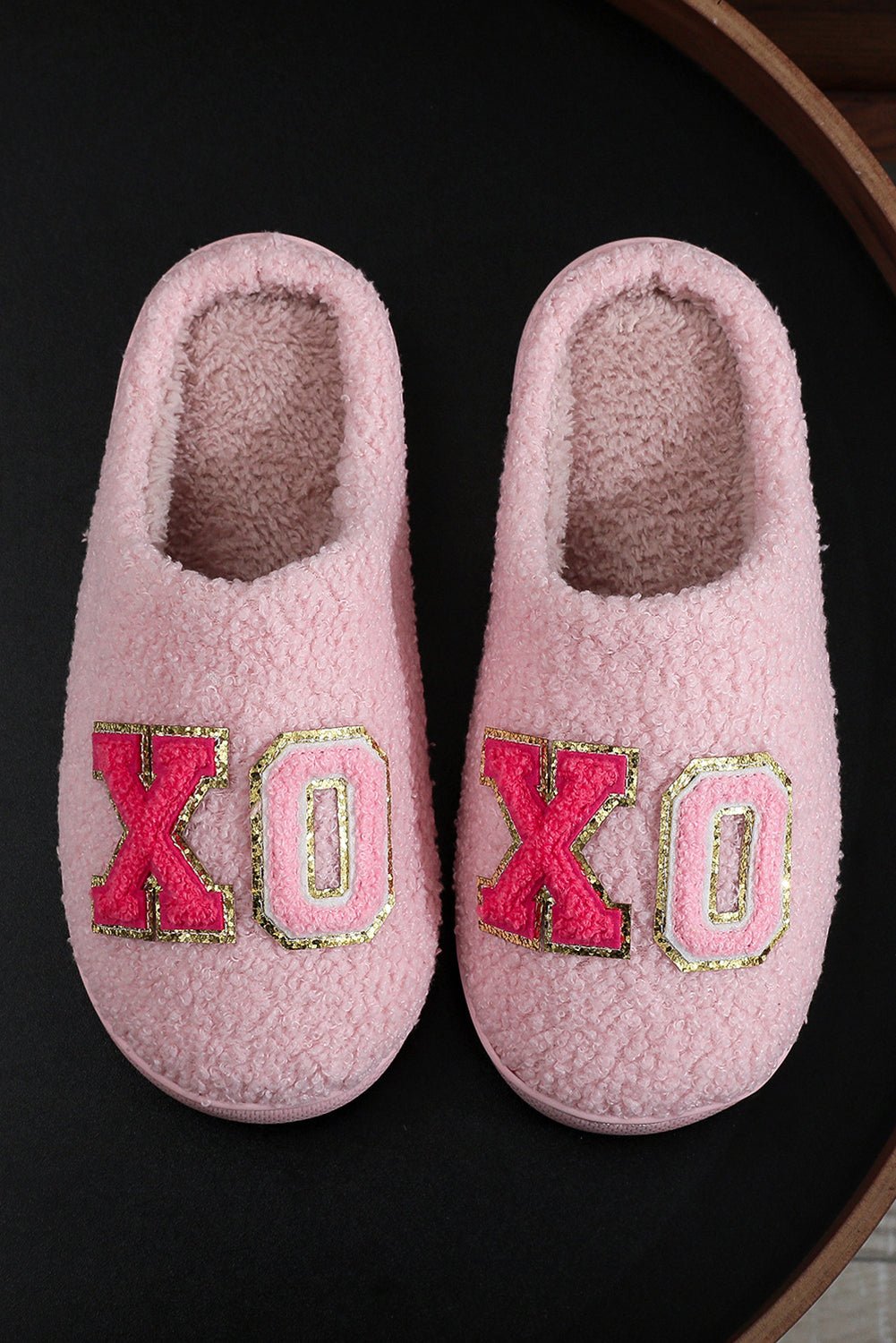 Pink XOXO Letter Graphic Plush Winter Slippers - MAD RUFFI
