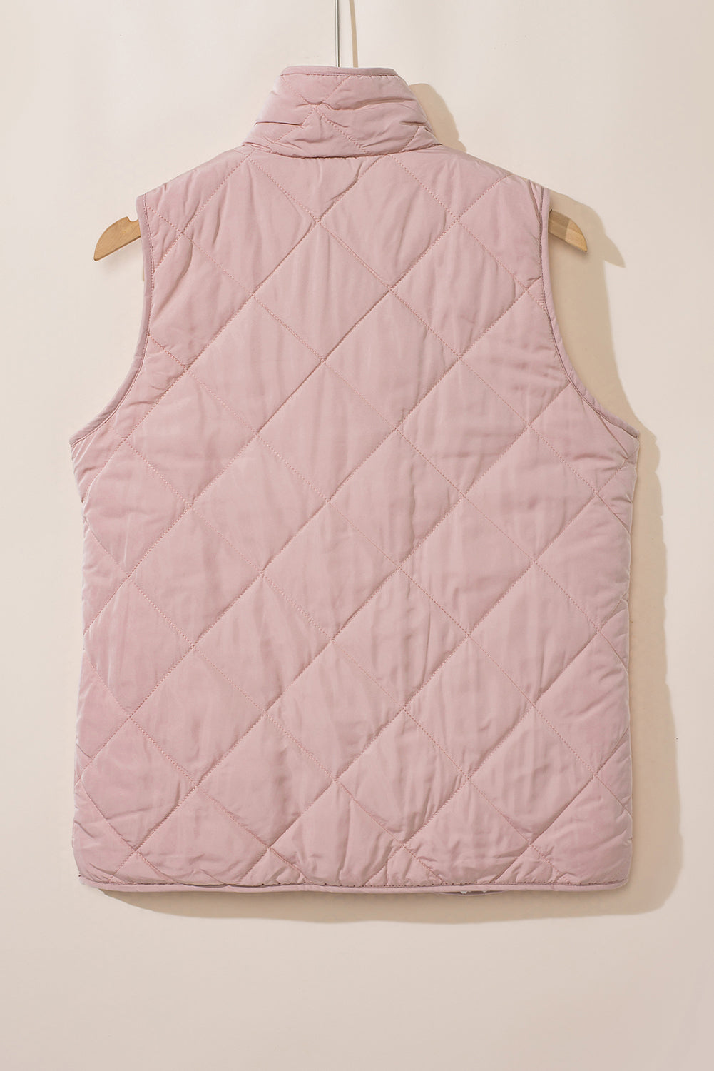 Pink Zip Up Fleece Lined Quilted Vest Coat - MAD RUFFI