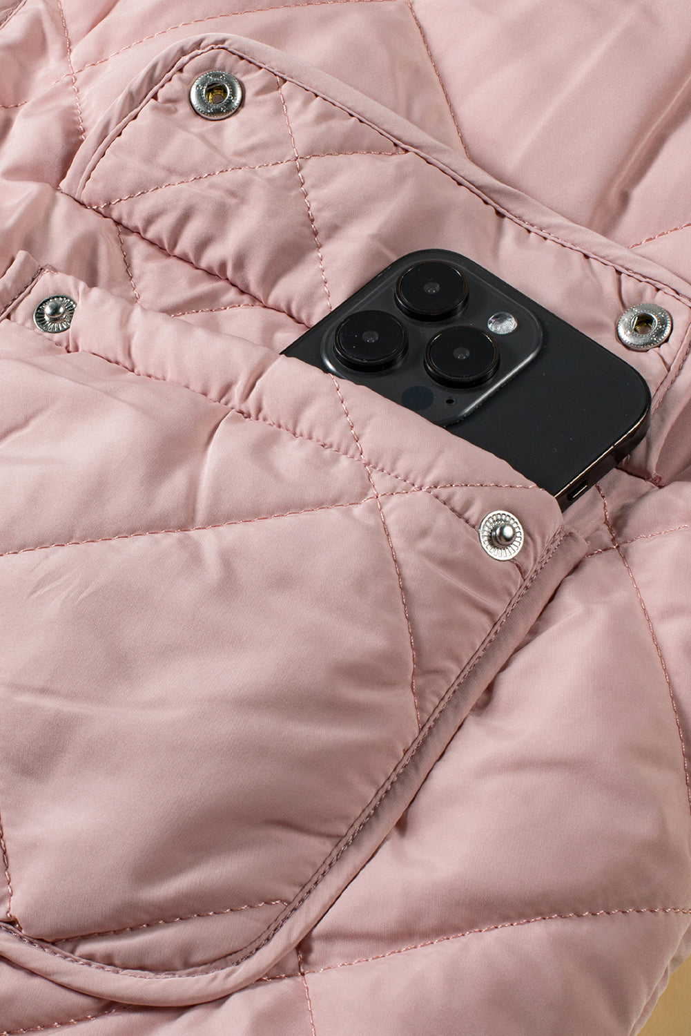 Pink Zip Up Fleece Lined Quilted Vest Coat - MAD RUFFI