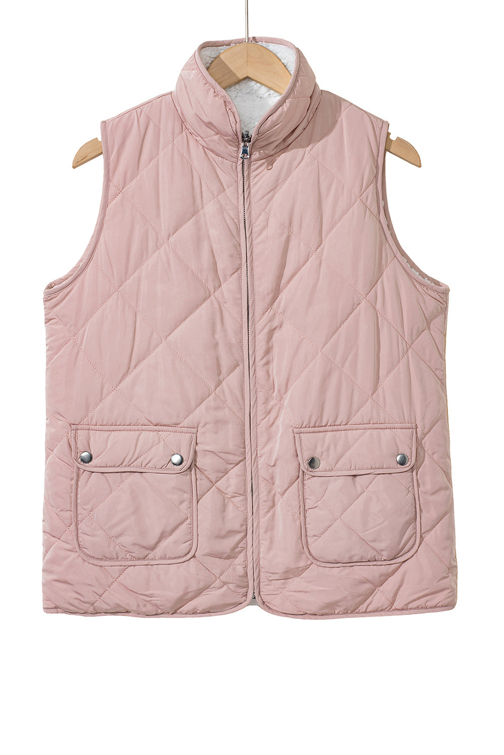 Pink Zip Up Fleece Lined Quilted Vest Coat - MAD RUFFI