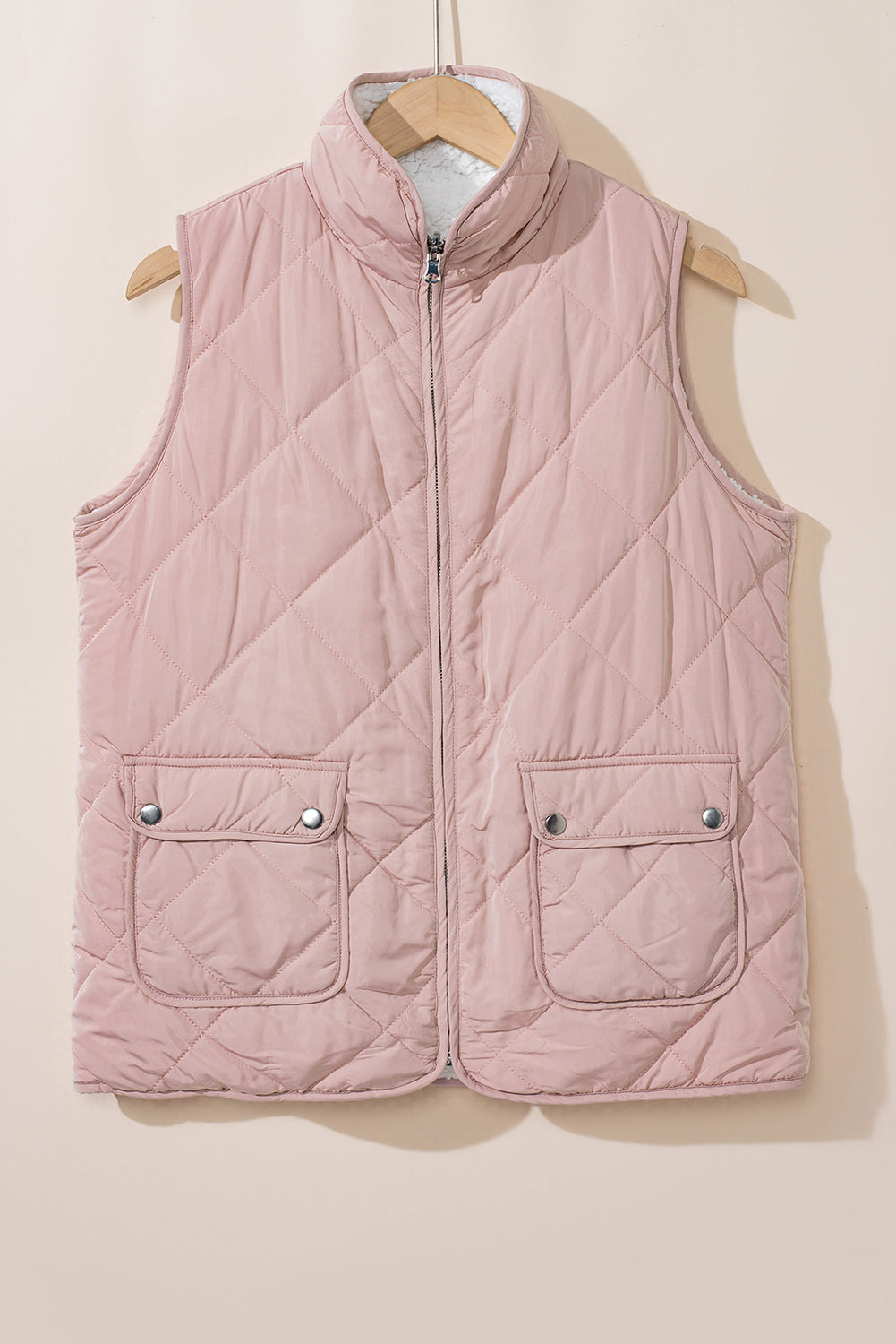 Pink Zip Up Fleece Lined Quilted Vest Coat - MAD RUFFI