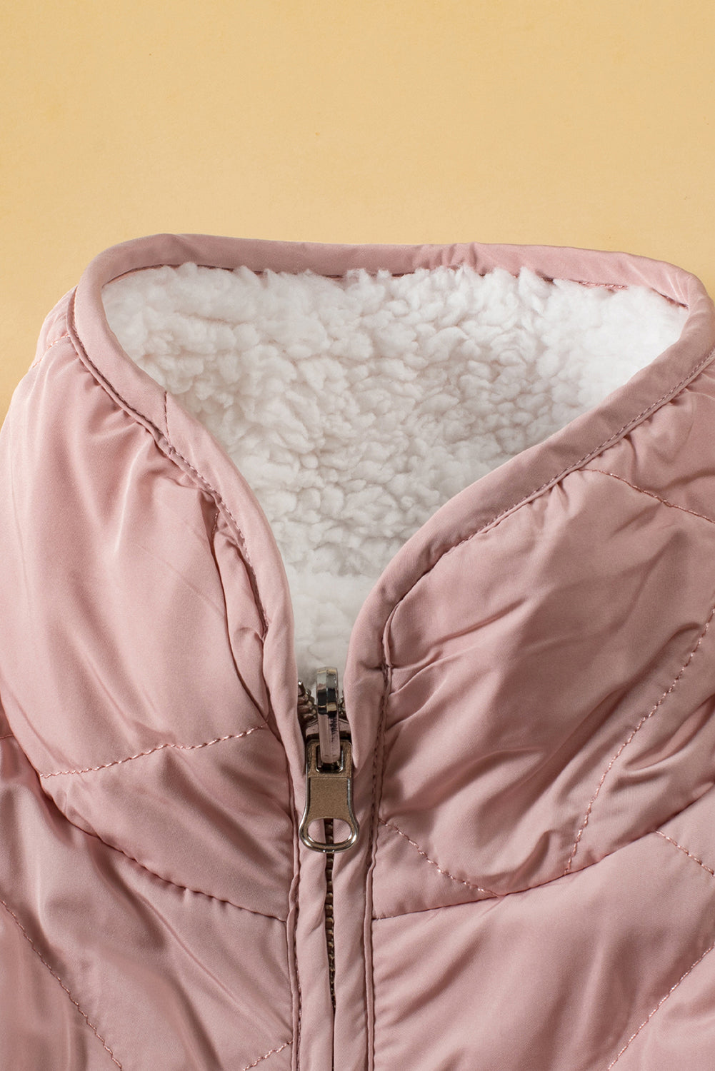 Pink Zip Up Fleece Lined Quilted Vest Coat - MAD RUFFI