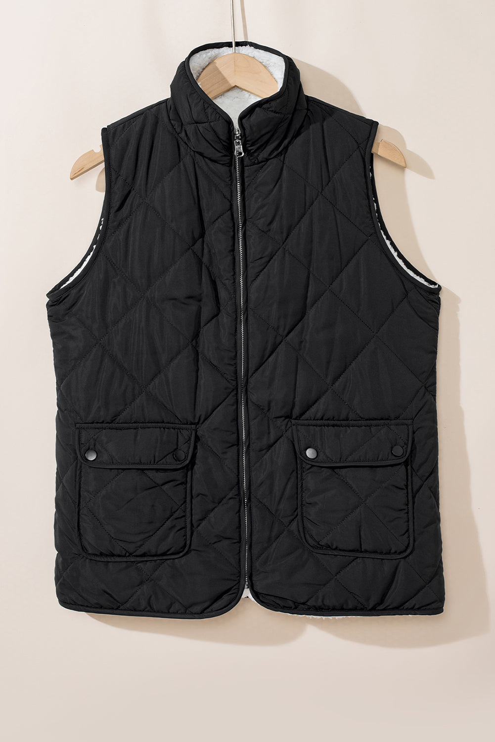 Pink Zip Up Fleece Lined Quilted Vest Coat - MAD RUFFI