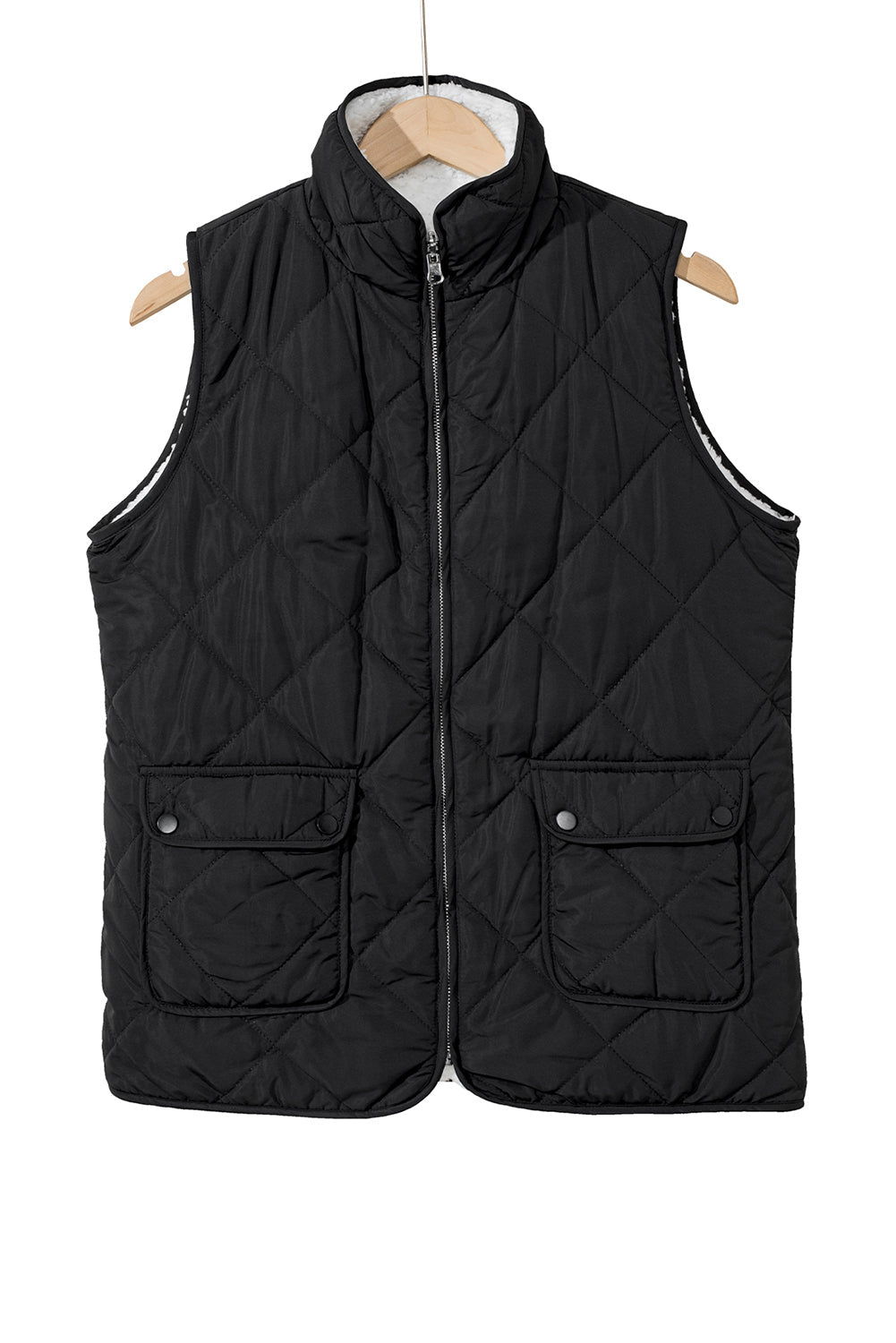 Pink Zip Up Fleece Lined Quilted Vest Coat - MAD RUFFI