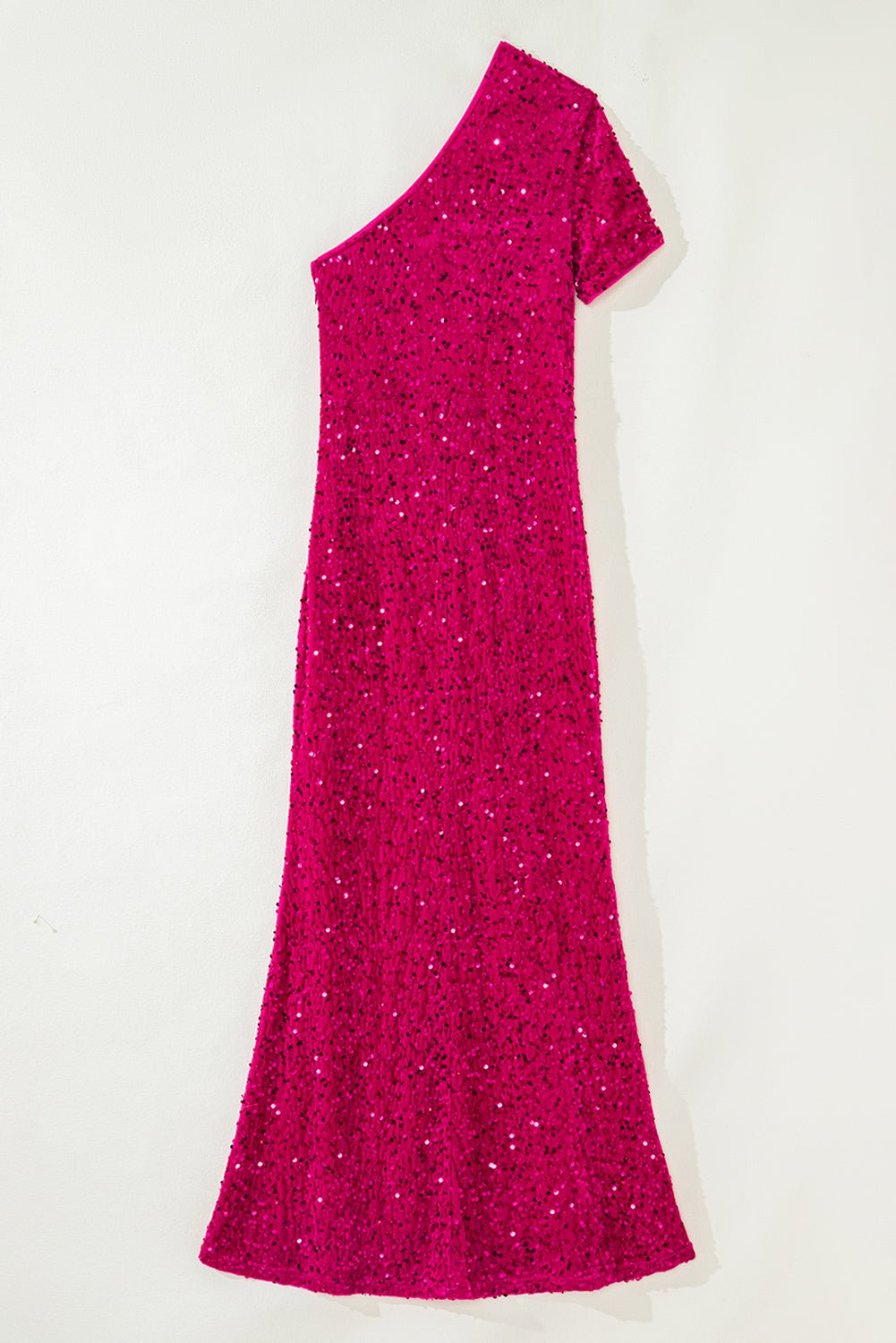 Pitaya Pink One Shoulder Thigh High Split Bodycon Sequin Gown - MAD RUFFI
