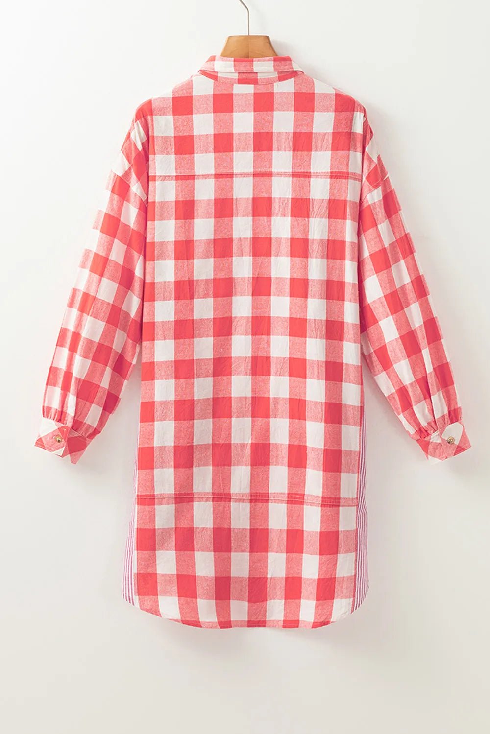 Plaid Collared Neck Long Sleeve Shirt Dress - MAD RUFFI