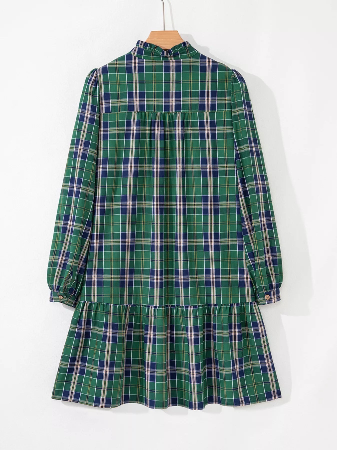 Plaid Frilly Collar Long Sleeve Shift Mini Dress - MAD RUFFI
