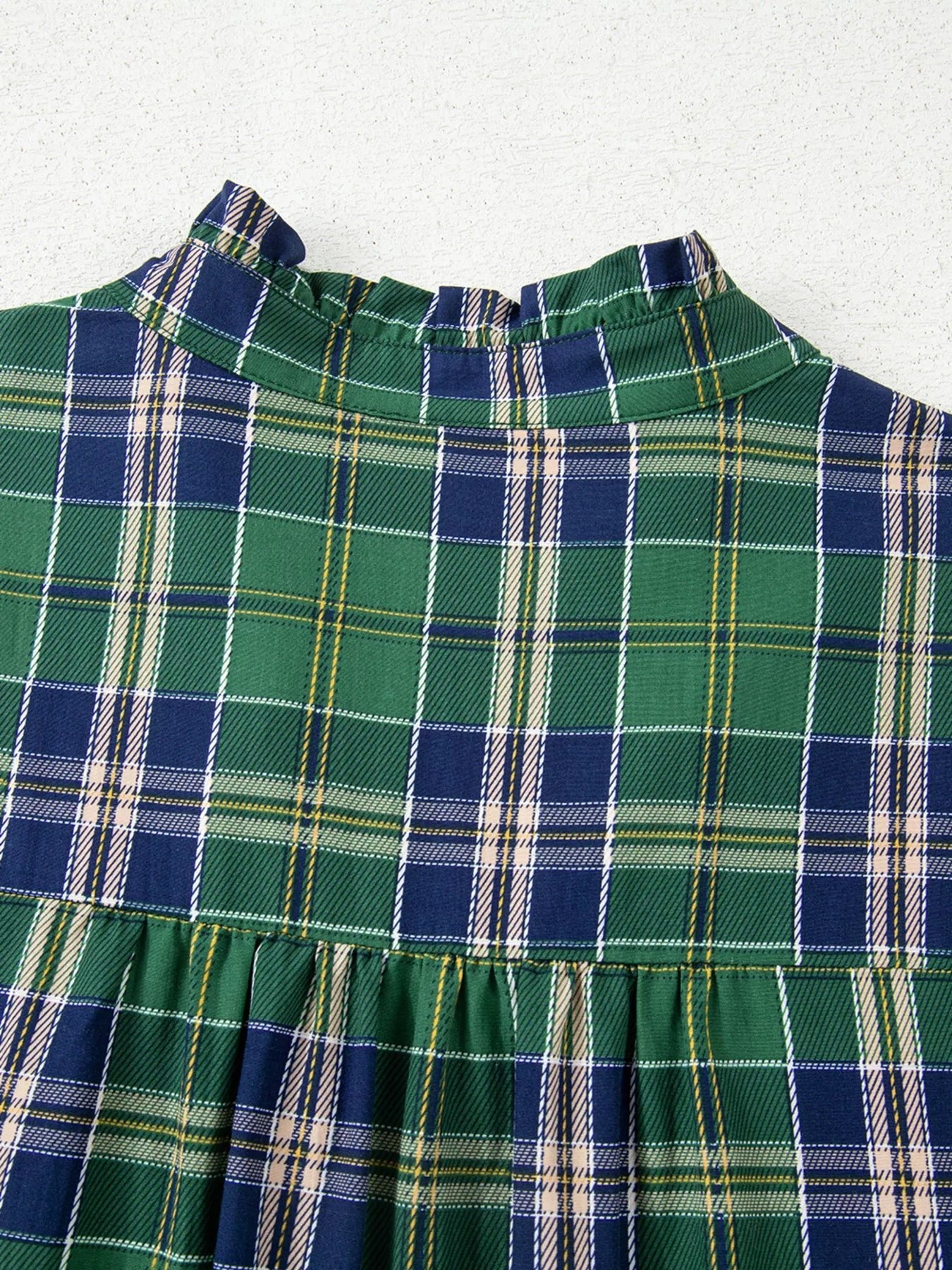 Plaid Frilly Collar Long Sleeve Shift Mini Dress - MAD RUFFI