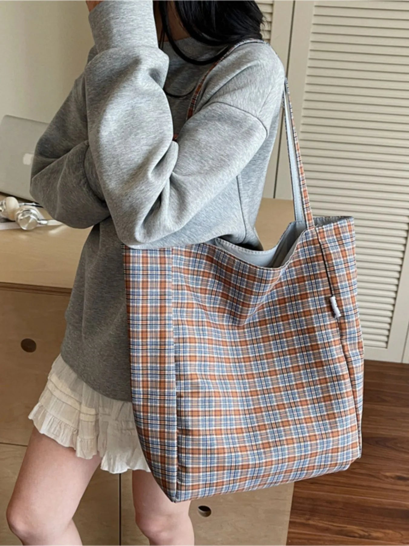 Plaid Pattern Tote Bag - MAD RUFFI