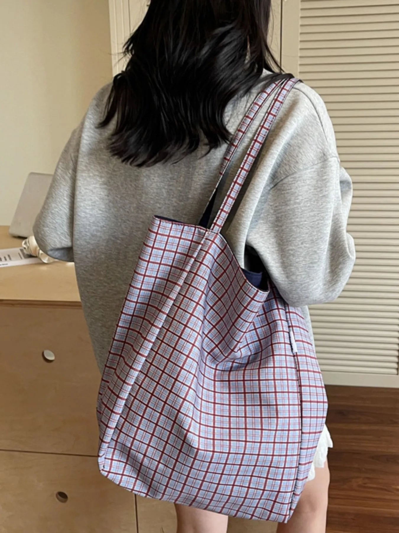 Plaid Pattern Tote Bag - MAD RUFFI