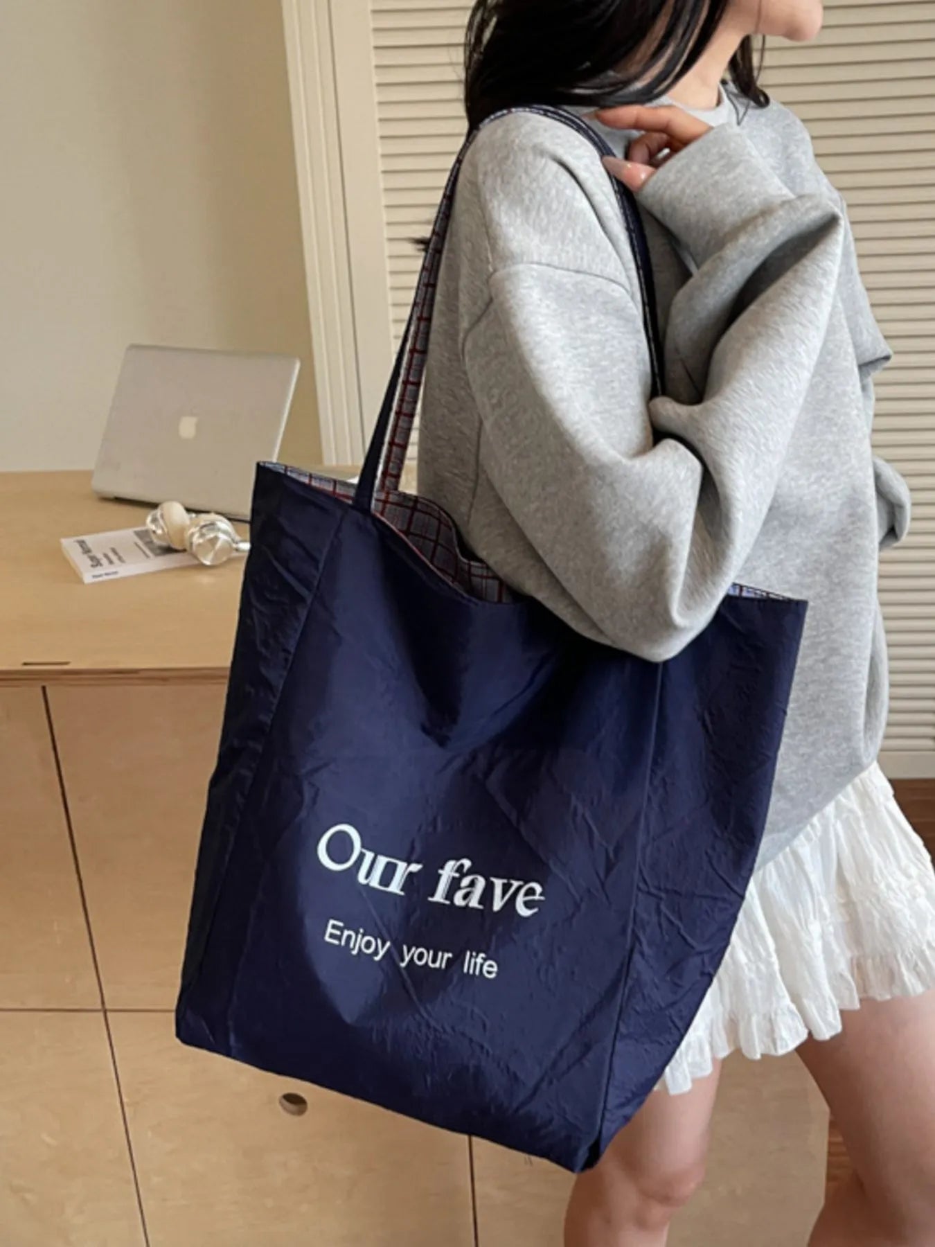 Plaid Pattern Tote Bag - MAD RUFFI