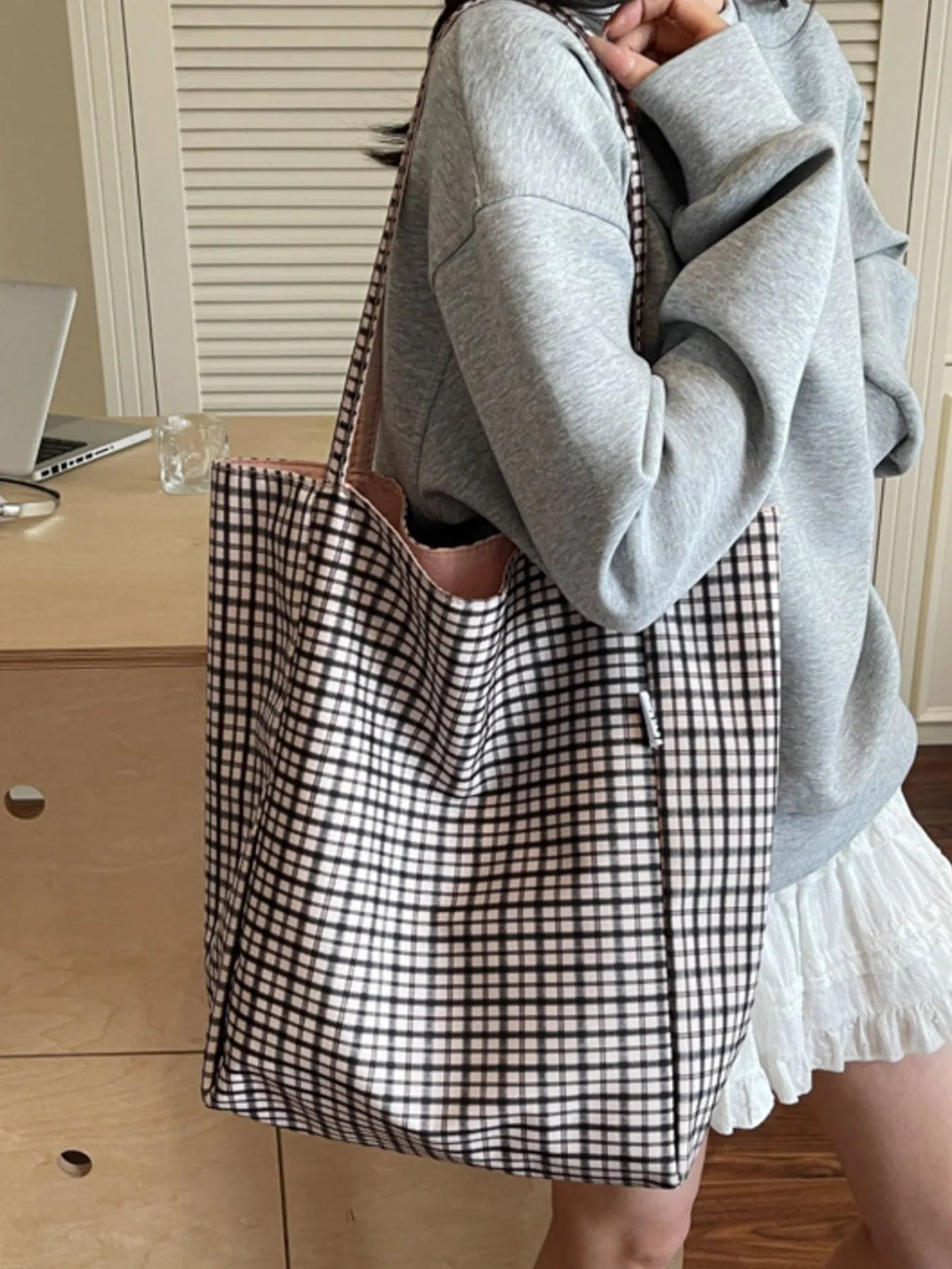 Plaid Pattern Tote Bag - MAD RUFFI