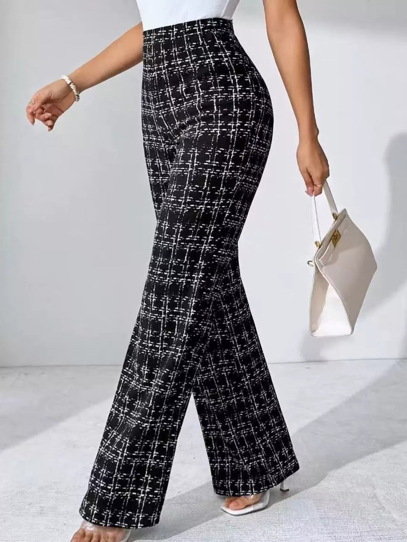 Plaid Wide Leg Pants - MAD RUFFI