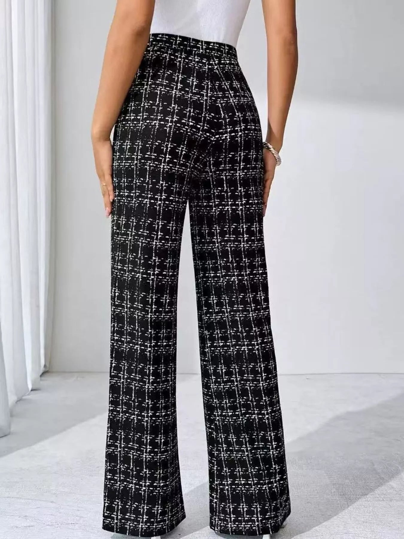 Plaid Wide Leg Pants - MAD RUFFI