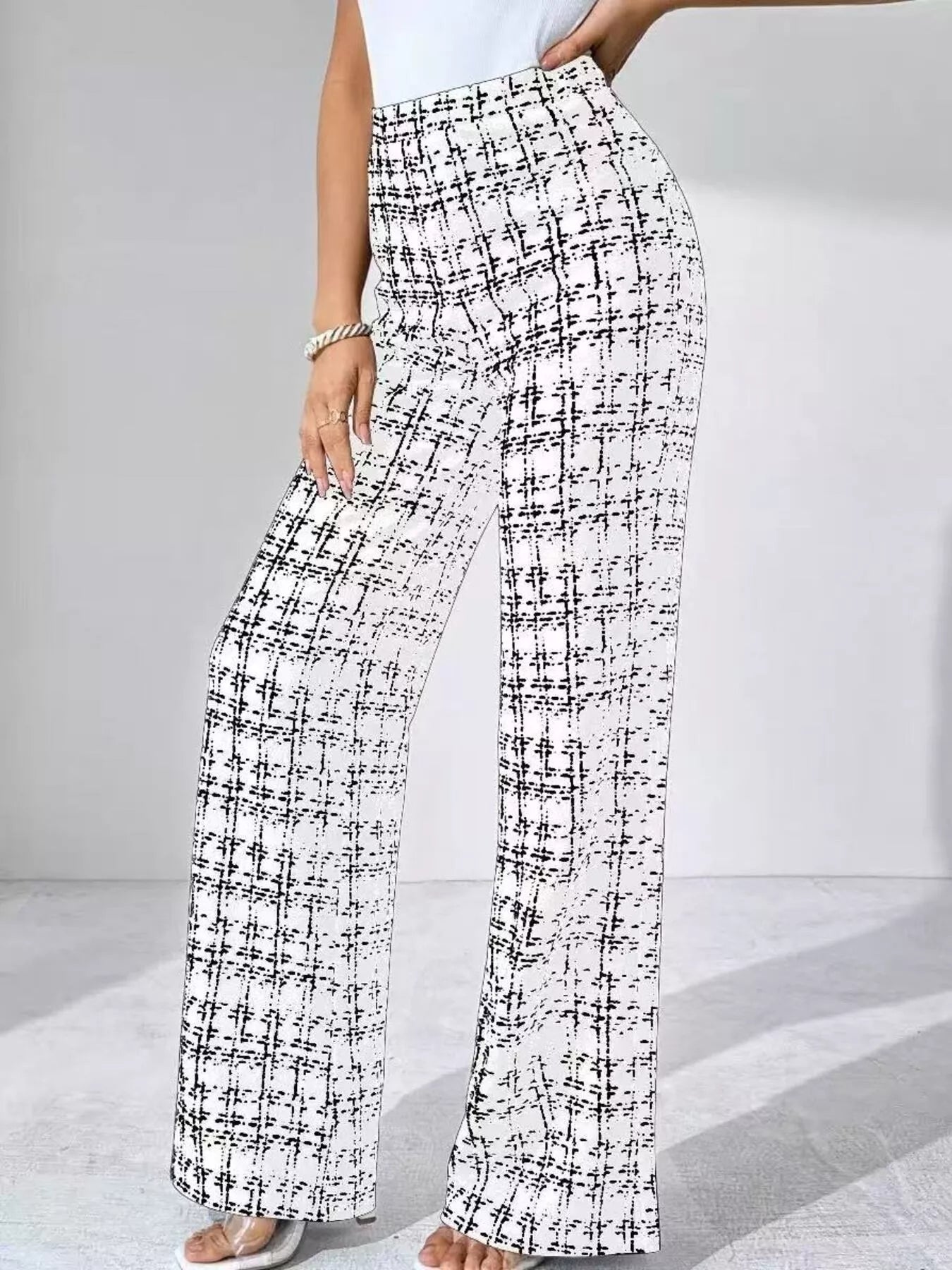 Plaid Wide Leg Pants - MAD RUFFI
