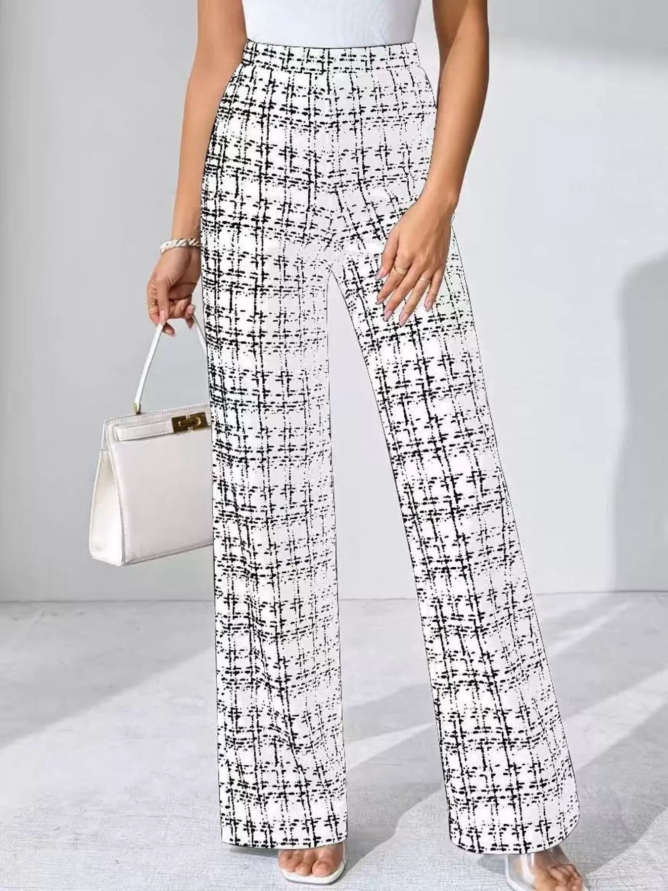 Plaid Wide Leg Pants - MAD RUFFI