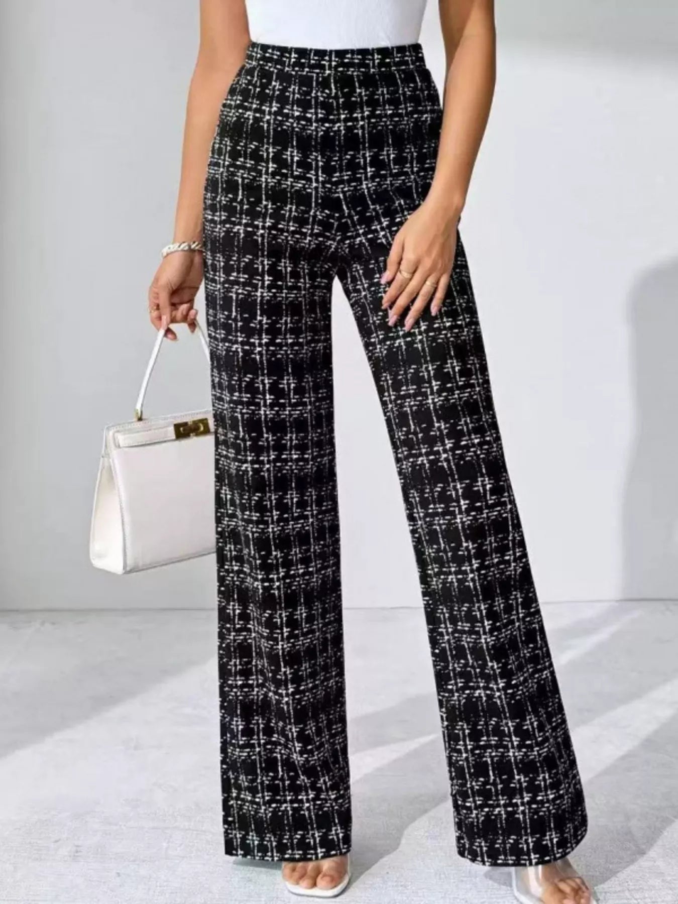 Plaid Wide Leg Pants - MAD RUFFI