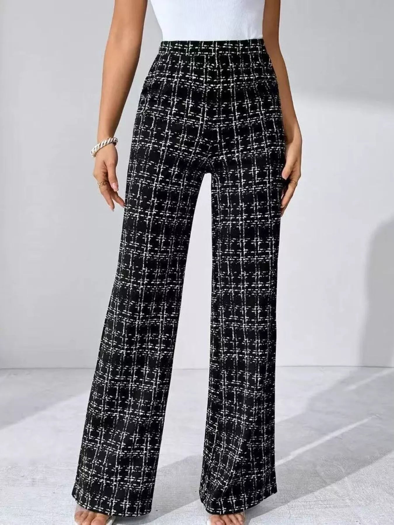 Plaid Wide Leg Pants - MAD RUFFI