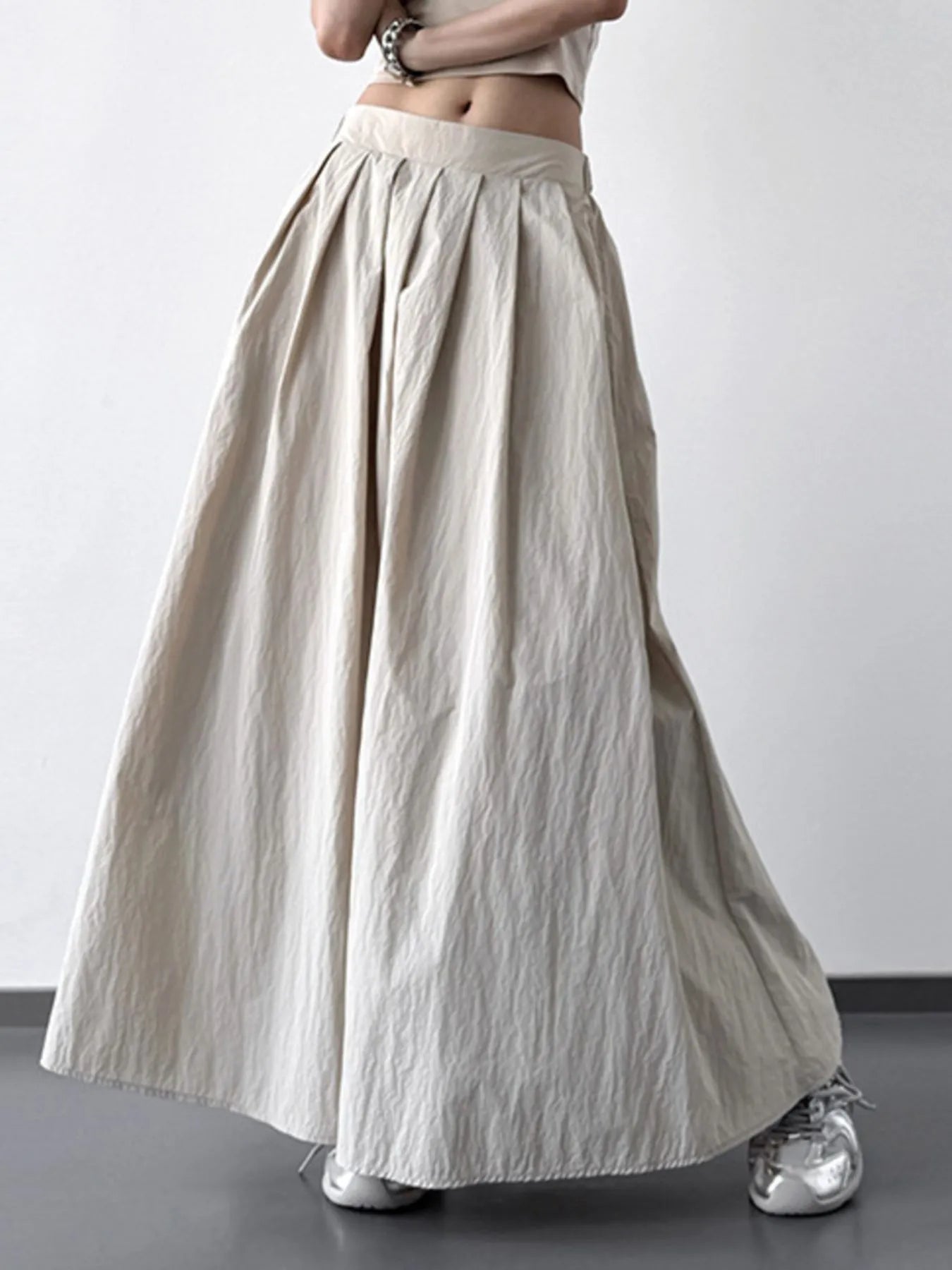 Pleated Linen Maxi Skirt - MAD RUFFI