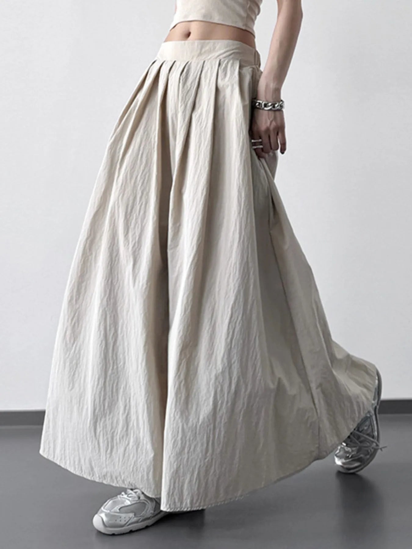 Pleated Linen Maxi Skirt - MAD RUFFI