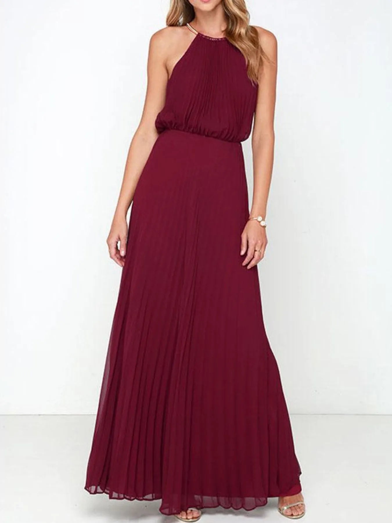 Pleated Sleeveless Maxi Tank Dress - MAD RUFFI