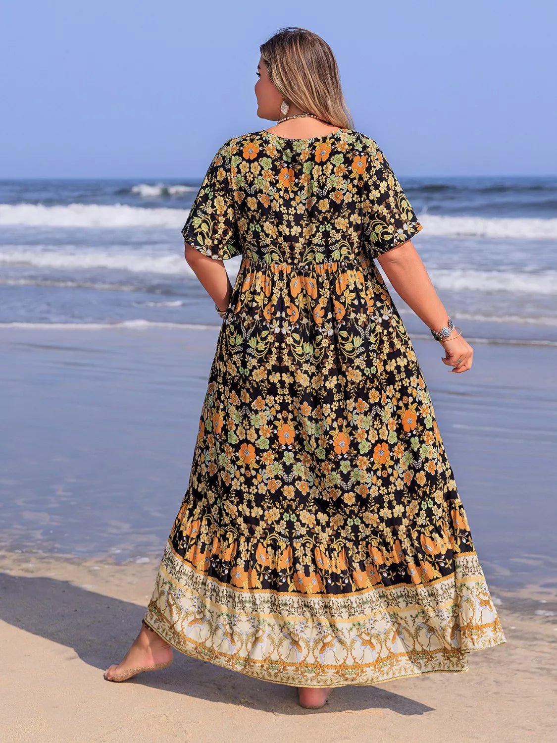 Plus Size Bohemian Floral Tiered Maxi Dress - MAD RUFFI