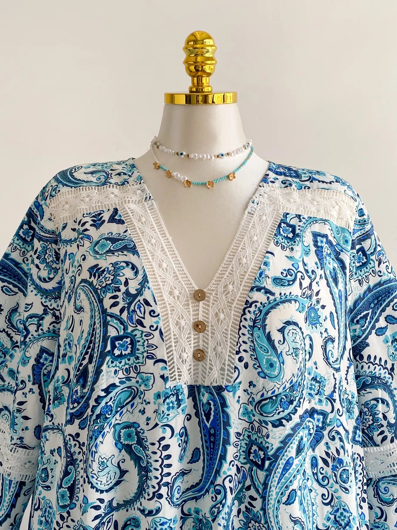 Plus Size Bohemian Paisley Print V - Neck Dress - MAD RUFFI