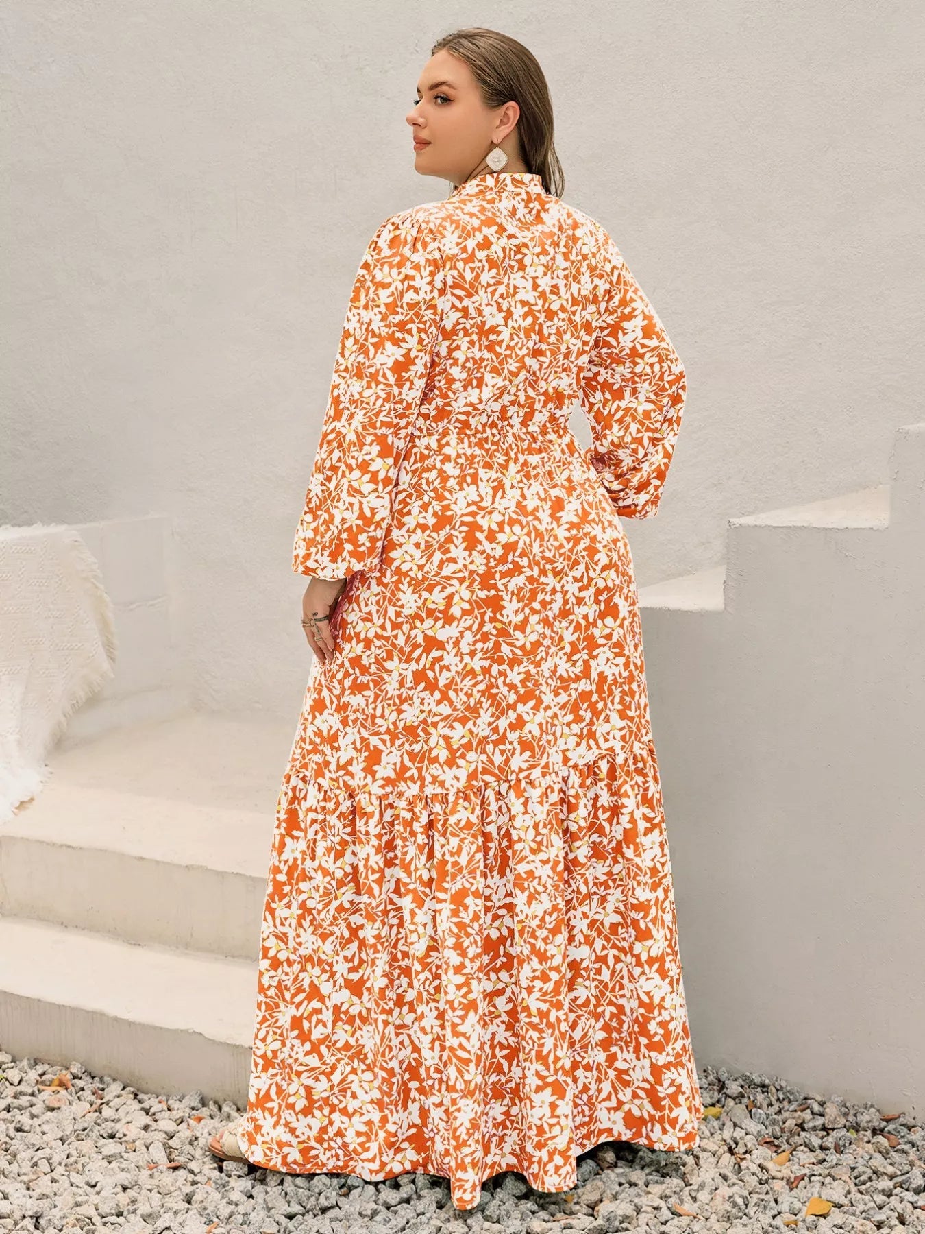 Plus Size Boho Floral Print Maxi Dress - MAD RUFFI