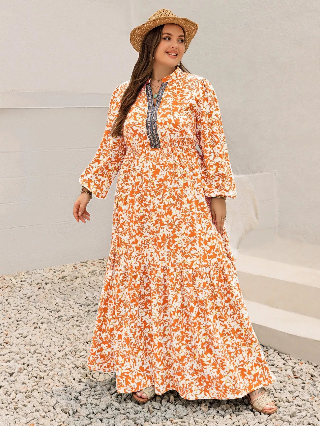 Plus Size Boho Floral Print Maxi Dress - MAD RUFFI