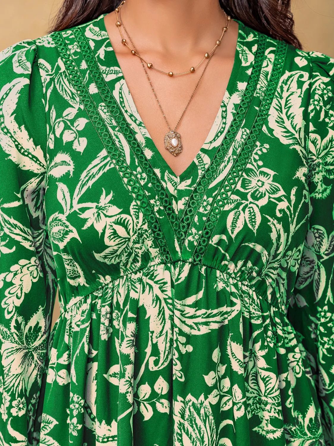 Plus Size Botanical Print Long Sleeve Midi Dress - MAD RUFFI