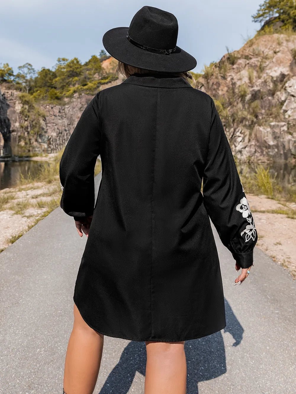 Plus Size Embroidered Long Sleeve Mini Dress - MAD RUFFI