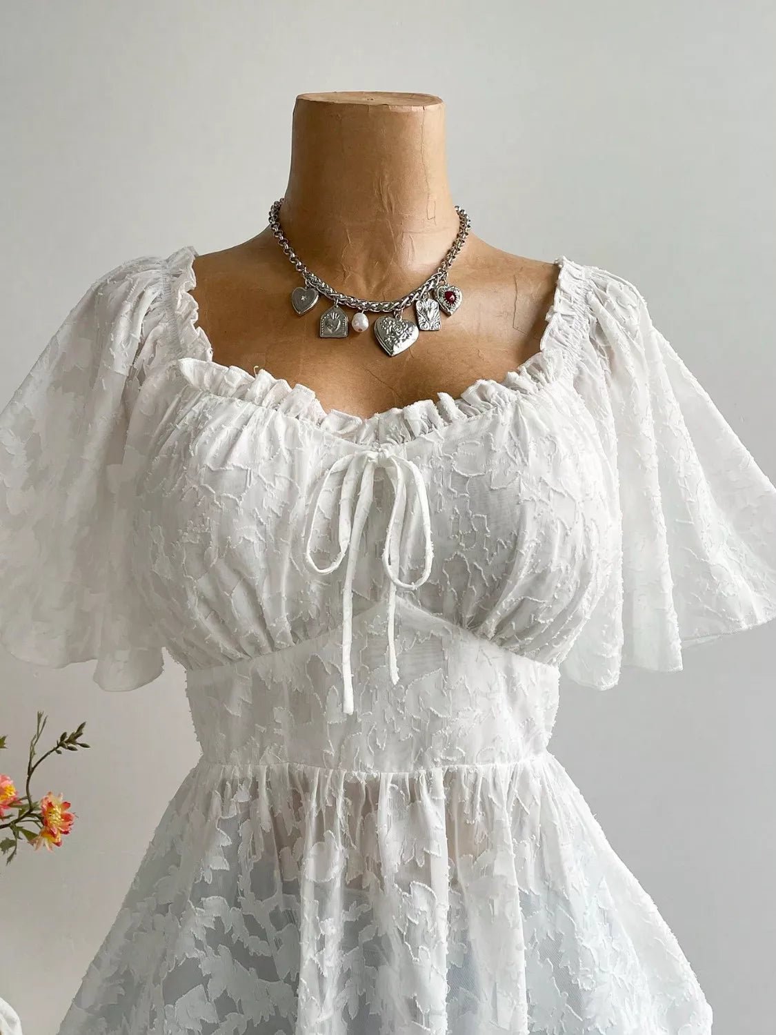 Plus Size Floral Flutter Sleeve Blouse with Smocked Back - MAD RUFFI